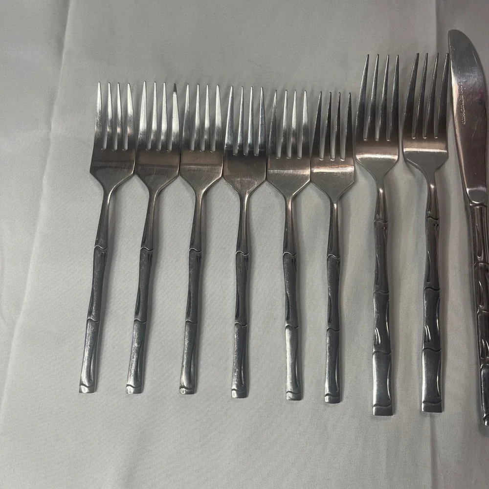 Vintage Bamboo Stainless Steel Flatware Set Mixed Lot made in Korea‎